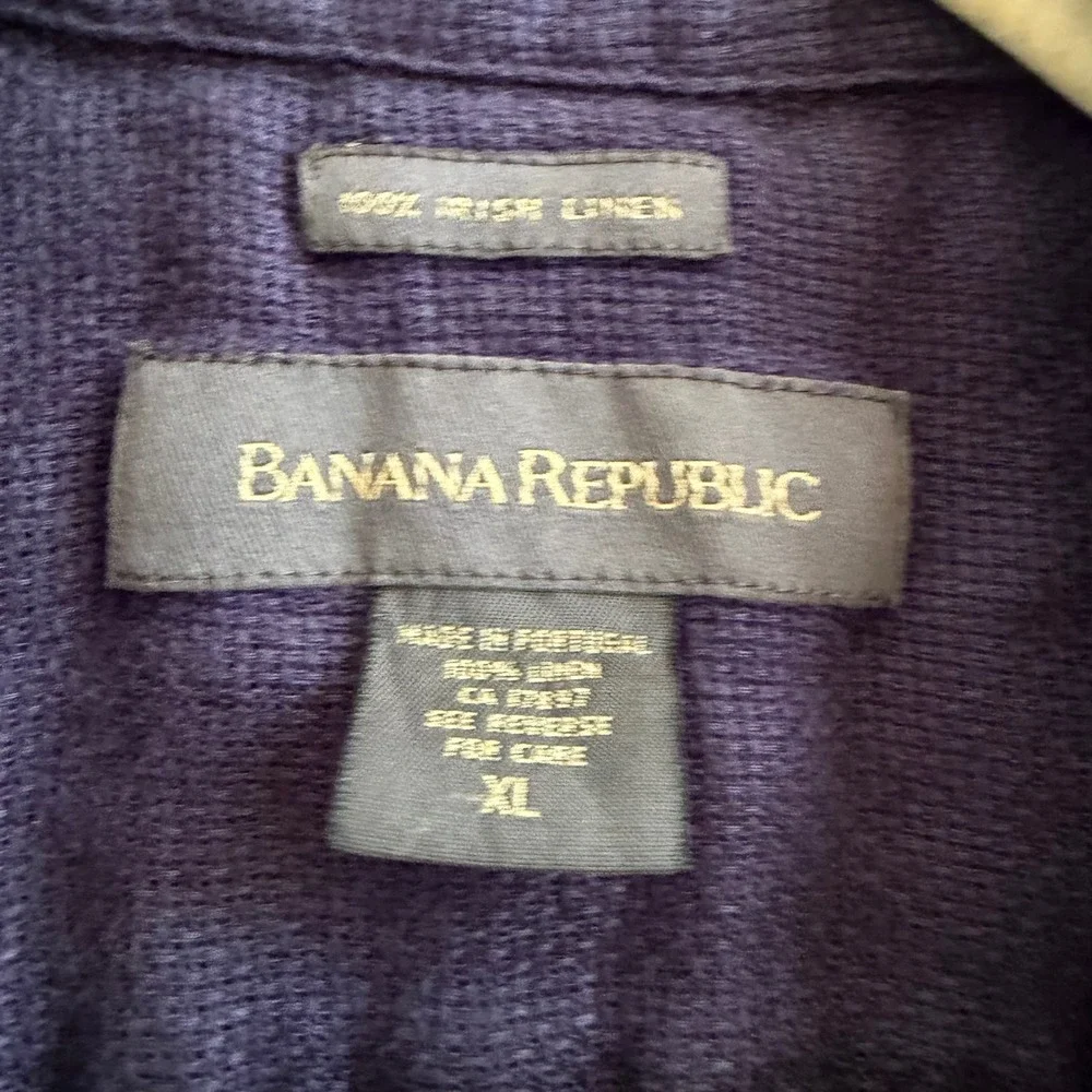 Banana Republic Mens XL Navy Blue 100%‎ Irish Linen Short Sleeve Button Up Shirt